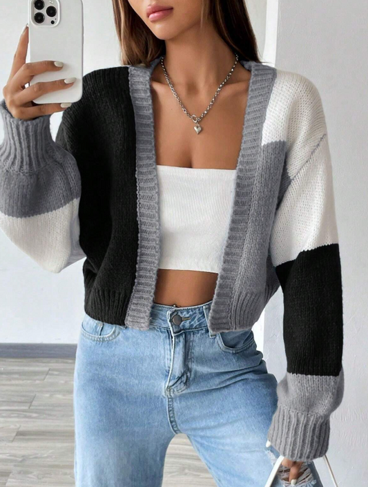 SHEIN MOOSTA Solid Color Off Shoulder Cardigan, Women's Multicolor Cardigan Late Autumn Fashion Regular Fit Daily Casual Long Sleeve Tops