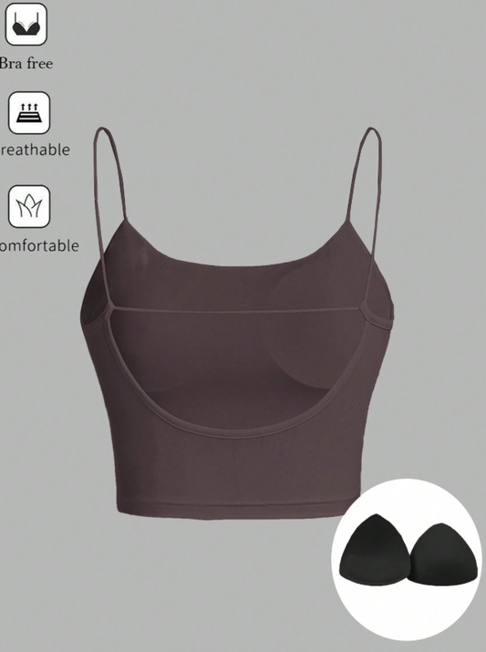SHEIN Essnce Solid Crop Backless Cami Top For Summer