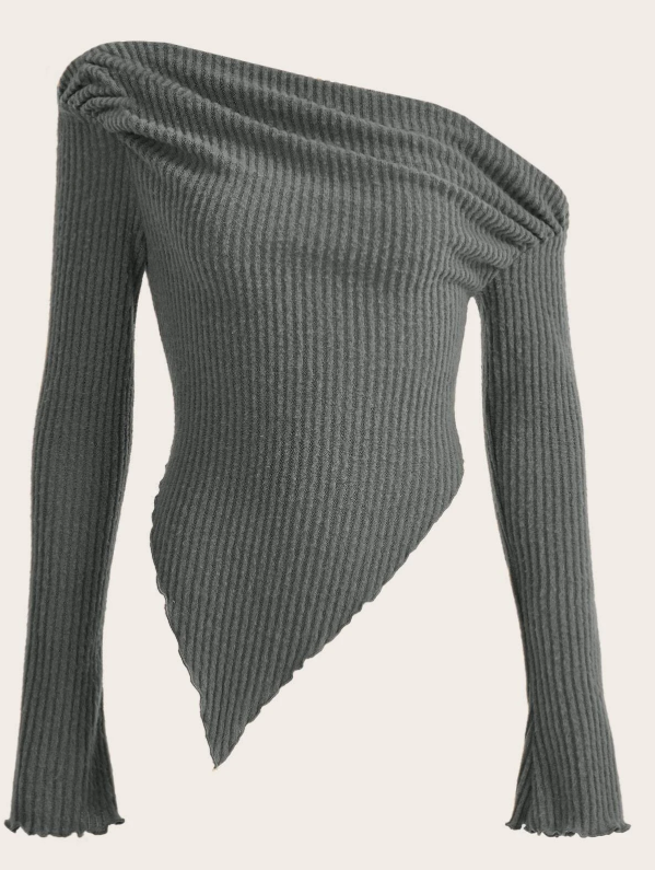 SHEIN ICON Grunge Asymmetrical Neck Rib-knit Tee