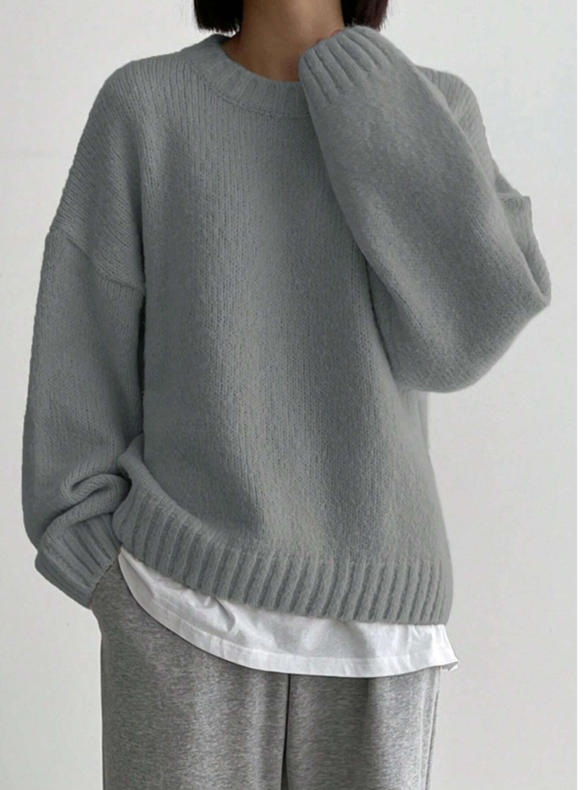 DAZY Plain Crew Neck Long Sleeve Minimalist Pullover Sweater