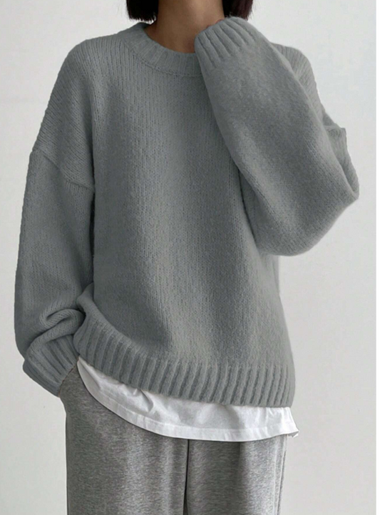 DAZY Plain Crew Neck Long Sleeve Minimalist Pullover Sweater