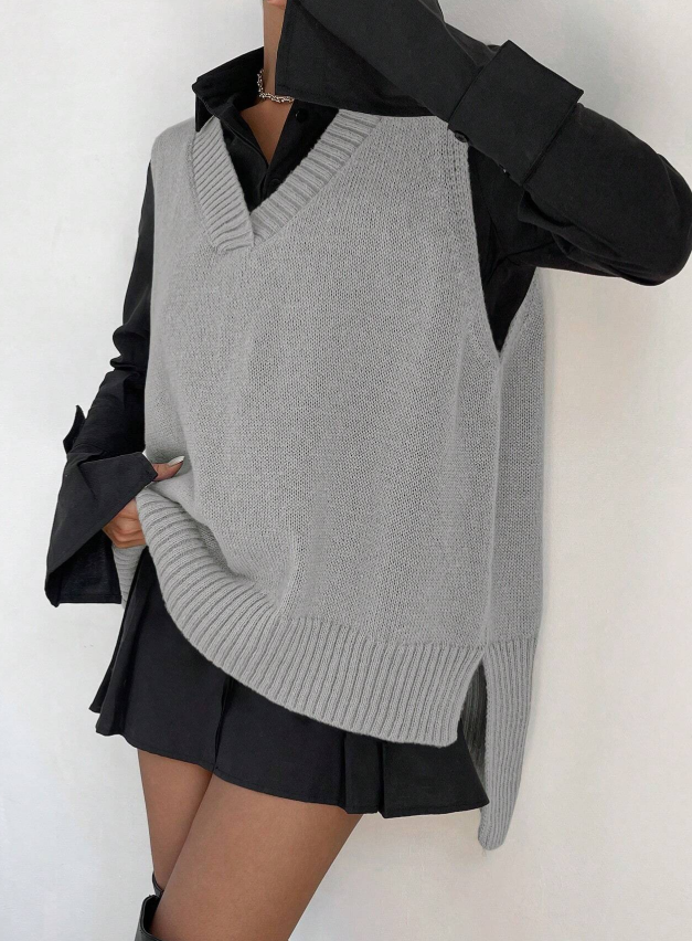 SHEIN Relaxiva Split Asymmetrical Hem Sweater Vest Without Shirt
