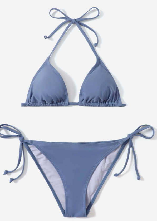 SHEIN Swim Summer Beach Mono Bikini Set Halter Triangle Bra & Tie Side Bottom 2 Pieces Bikini