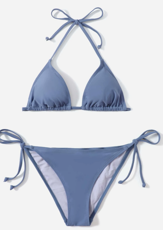 SHEIN Swim Summer Beach Mono Bikini Set Halter Triangle Bra & Tie Side Bottom 2 Pieces Bikini