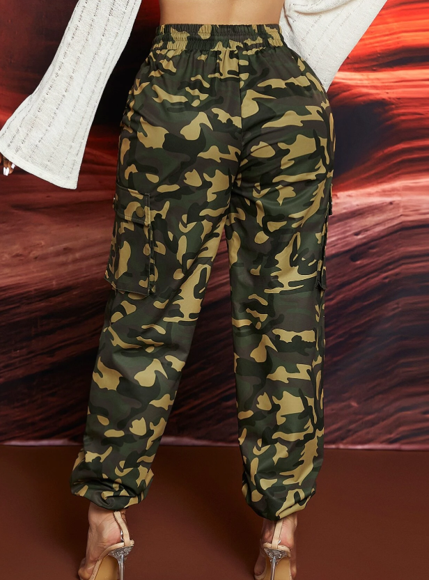 SHEIN SXY Camo Print Flap Pocket Cargo Pants