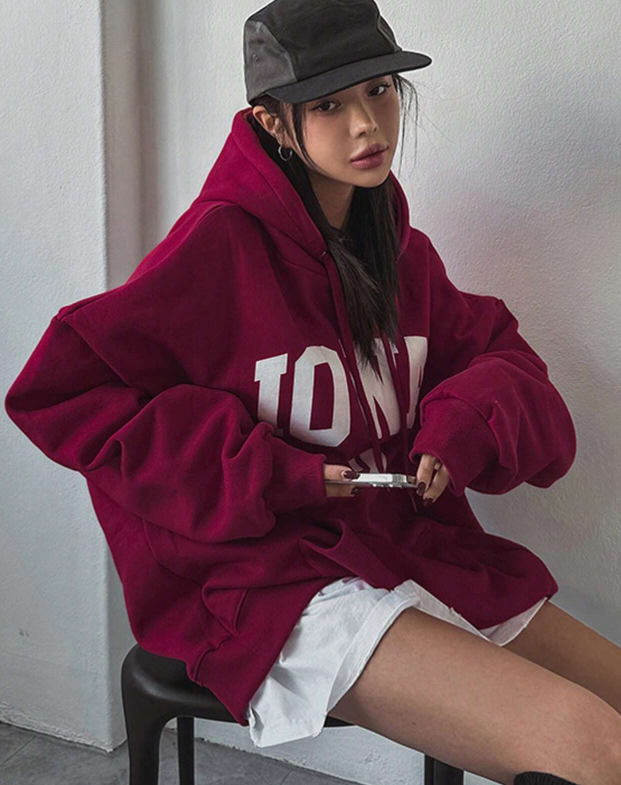 DAZY Women Christmas Letter Print Loose Fit Hooded Sweatshirt ,Holiday,Long Sleeve Tops