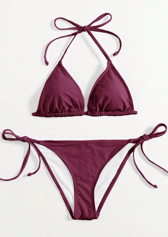 SHEIN Swim Summer Beach Halter Triangle Tie Side Bikini Set