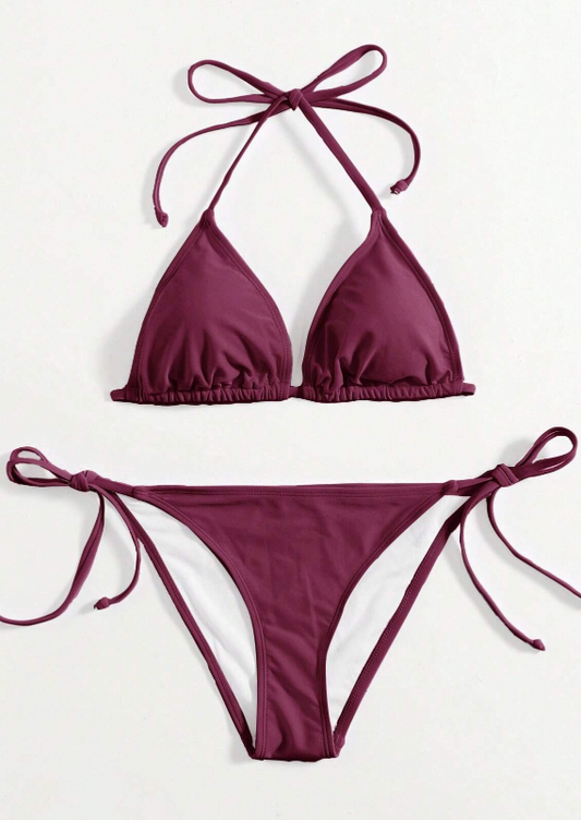 SHEIN Swim Summer Beach Halter Triangle Tie Side Bikini Set
