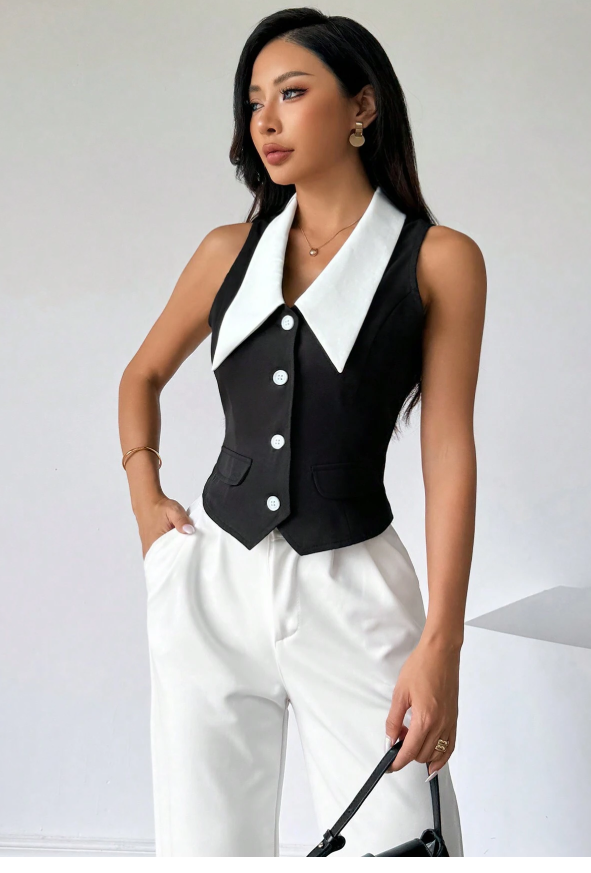 Firerie Women's Color Block Sleeveless Shirt With Front Button Closure