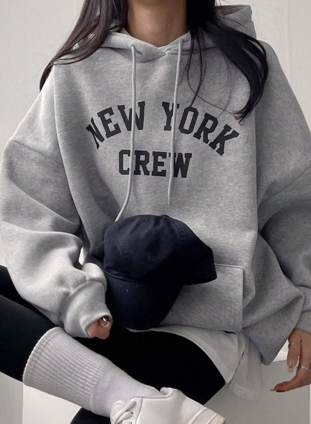 DAZY Letter Graphic Drop Shoulder Drawstring Hoodie,Long Sleeve Tops