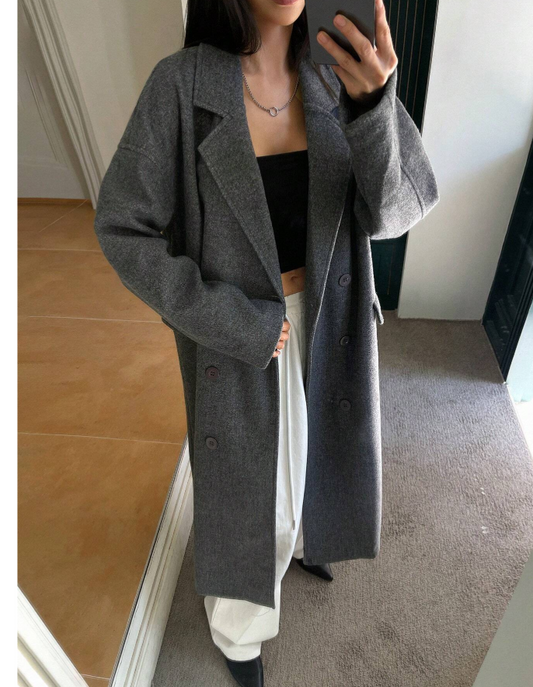 DAZY 1pc Women Casual Solid Color Lapel Collar Drop Shoulder Loose Double-Breasted