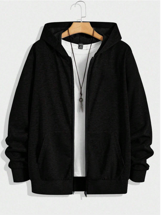 Manfinity Sport Corelite Boyfriend Style Men's Solid Color Simple Casual Hooded Long Sleeve Jacket Coat,Zip Up