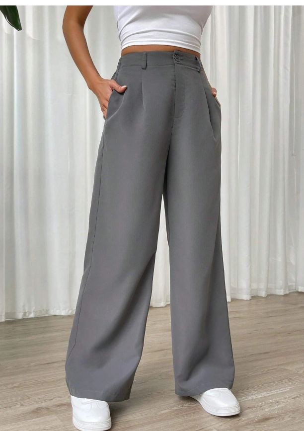 SHEIN EZwear Summer Grey Solid Wide Leg Pants