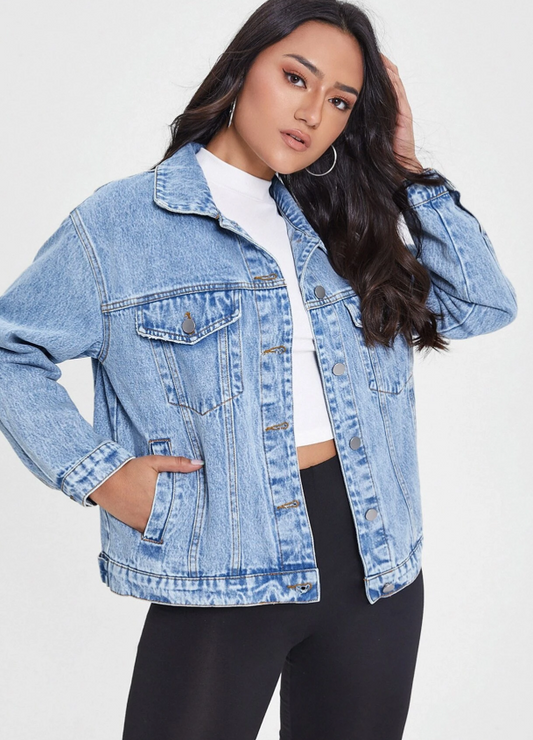 SHEIN Essnce Ripped Flap Detail Denim Jacket