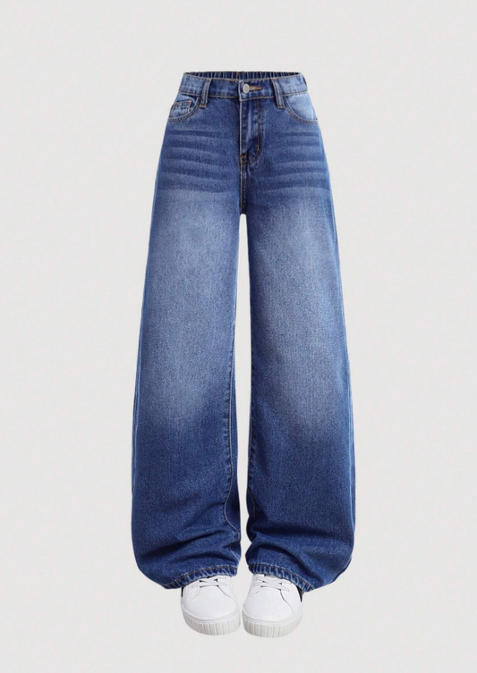 SHEIN Tween Girl Y2K Loose Fit Casual Denim Pants With Pockets And Wide Legs
