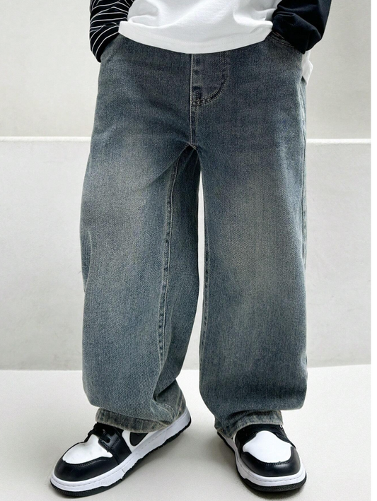 zosee Tween Boy 2024 New Retro Washed Straight Leg Jeans, Spring And Autumn Fashion Kid's Pants