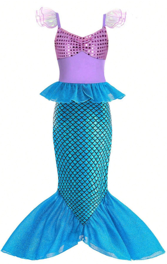 Young Girl's Sequin Cap Sleeve Fish Tail Princess Party Ball Gown