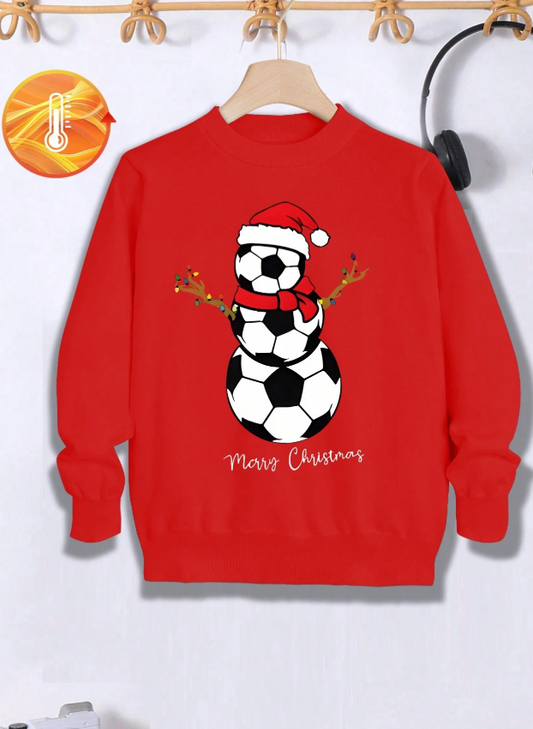 Christmas Stylish Football Santa Graphic Casual Knit Pullover Sweater For Tween Boys