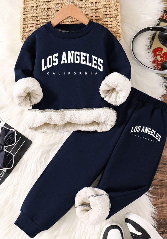 Young Boy Letter Graphic Print Thermal Crew Neck Sweatshirt And Sweatpants Set