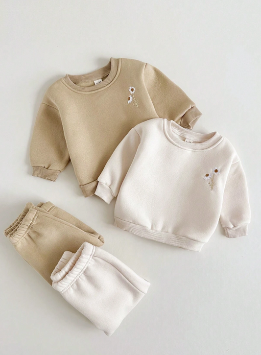 Baby Girl Floral Embroidery Thermal Sweatshirt & Pants