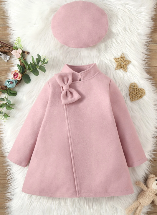 SHEIN Young Girl Bow Front Overcoat & Hat