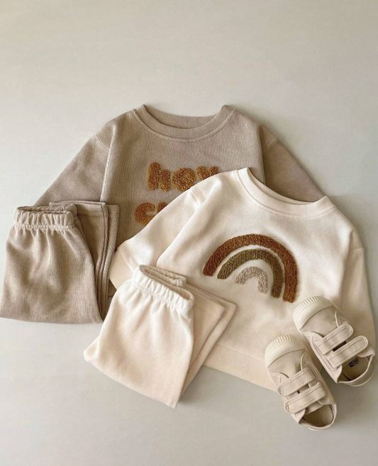 2pcsSet Baby Boy Rainbow Letter Embroidery Long Sleeve Top & Pants Outfit, Casual Suit For Spring & Autumn