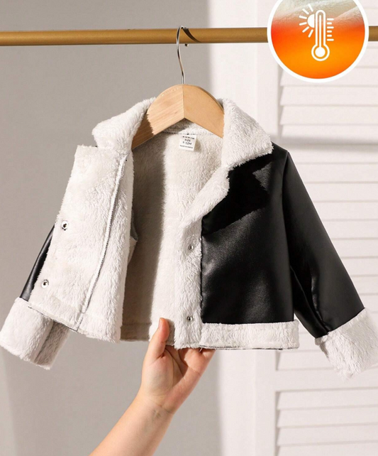 SHEIN Baby Girl Winter Casual Colorblock Plush Hooded Jacket