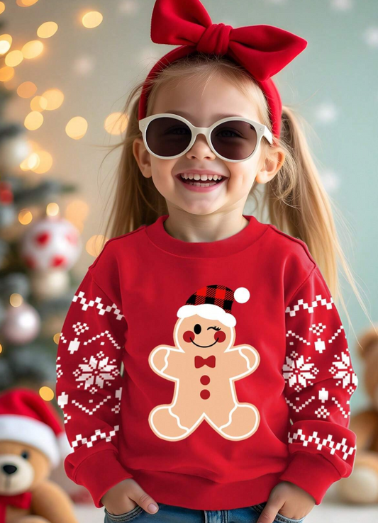 SHEIN Christmas Gingerbread Man Graphic Casual Loose Fit Crew Neck Comfy Everyday Knit