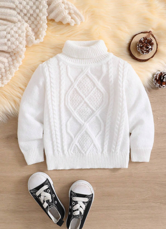 SHEIN Baby Boy High Collar Vintage Textured Intarsia Warm Cozy Classic College Style Loose Knit