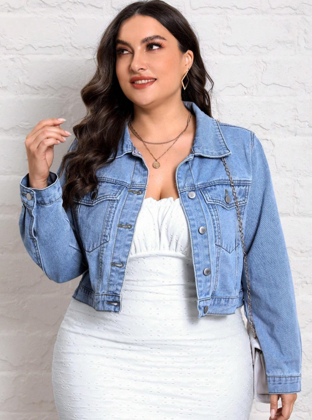 Plus Flap Pocket Denim Jacket
