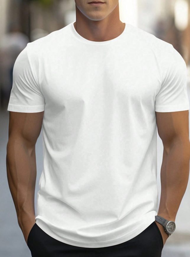 Manfinity Homme Men's Solid Color Round Neck Short Sleeve T-Shirt