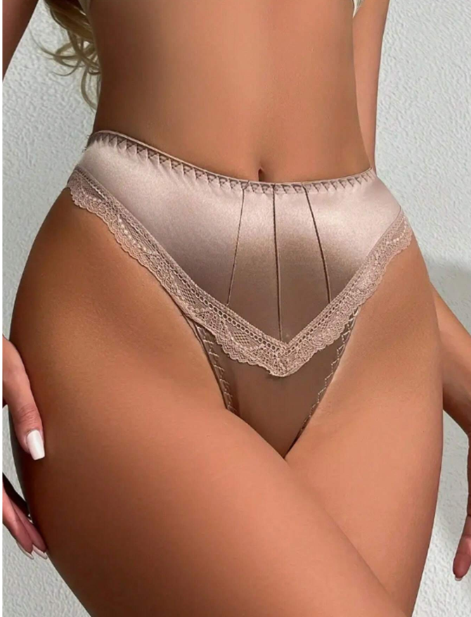 1pc Brown Seamless Lace Trim Low Waist Sexy Lingerie Panty For Women
