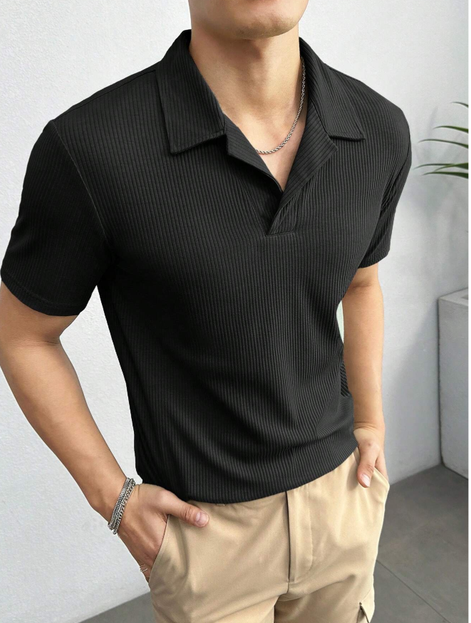 Manfinity Modomio Men Cotton Solid Ribbed Knit Polo Shirt