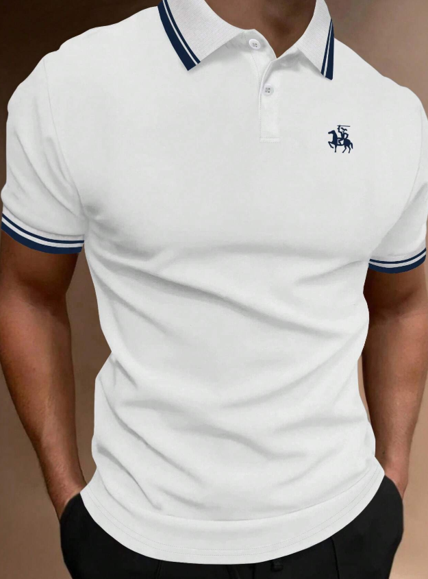Manfinity Homme Men Horse Print Striped Trim Polo Shirt