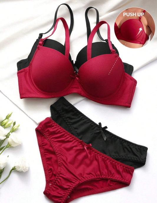 Shein Underwear&Sleepwear Basics 2sets Solid Underwire Bra & Panty Lingerie Set