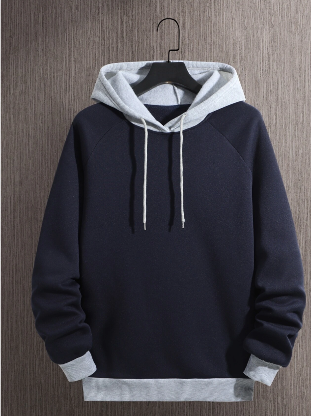 Manfinity Dauomo Men Colorblock Thermal Lined Raglan Sleeve Drawstring Hoodie