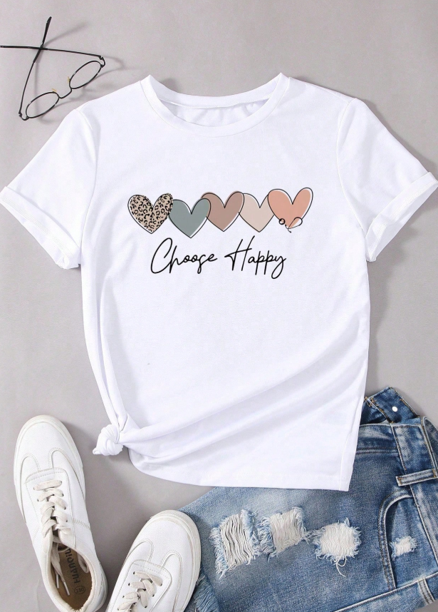 SHEIN MOOSTA Heart & Letter Graphic Tee Graphic Tees Women Tops