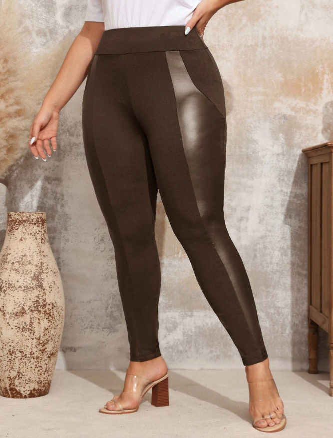 EMERY ROSE Plus Size Women's PU Leather Splice Leggings, Fall