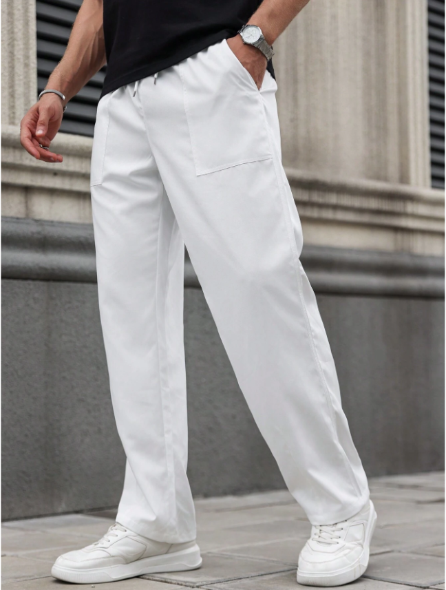 Manfinity Homme Men's Casual Solid Color Drawstring Waist Wide Leg Pants