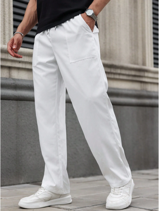 Manfinity Homme Men's Casual Solid Color Drawstring Waist Wide Leg Pants