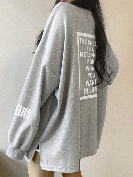 DAZY Women's Slogan Printed Drop Shoulder Long Sleeve T-Shirt