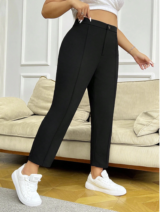 SHEIN EZwear Women's Plus Size Casual Solid Color 910 Length Skinny Pants
