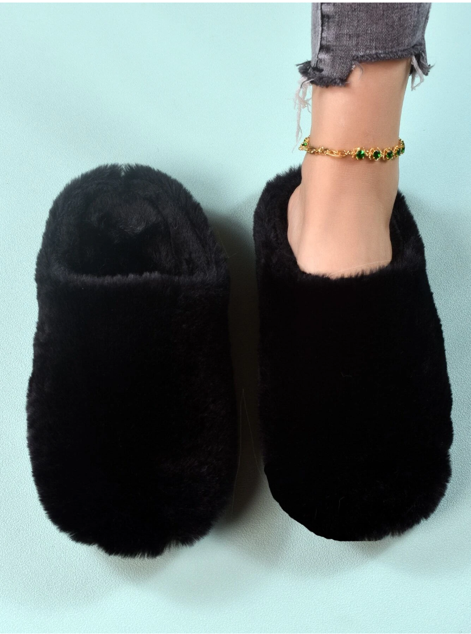 Women Minimalist Fluffy Bedroom Slippers Indoor Thermal Shoes For Guests
