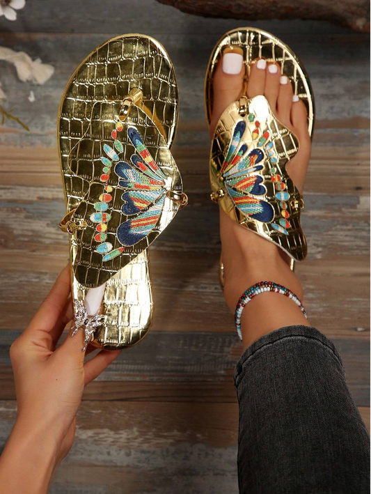 2024 New Arrival Vintage French Design Flat Butterfly Sandals For Women, Hollow Out Slipper