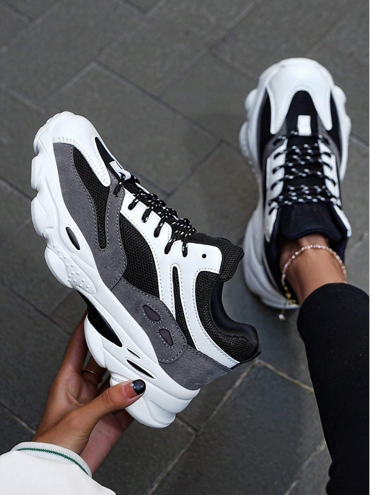 Women's Comfortable Soft Sole Mesh Low-Top Casual Fashion Chunky Sneakers, One Size Smaller, Shoes For Women