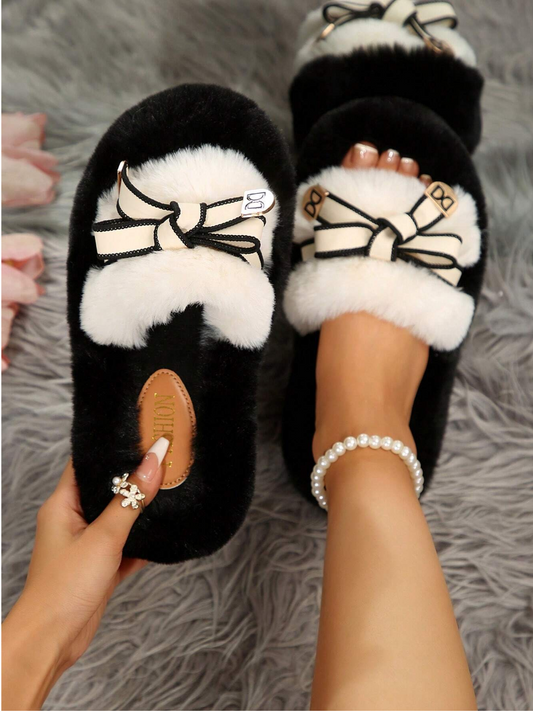 2024 New Fashion Fluffy Slippers For Women, Thick Sole Elevated Fluffy Slides, Anti-Slip Outdoor & Indoor Wear