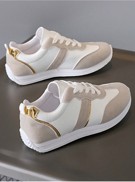 Women's Lace-Up Flat Non-Slip Sneakers For Running, Spring And Autumn