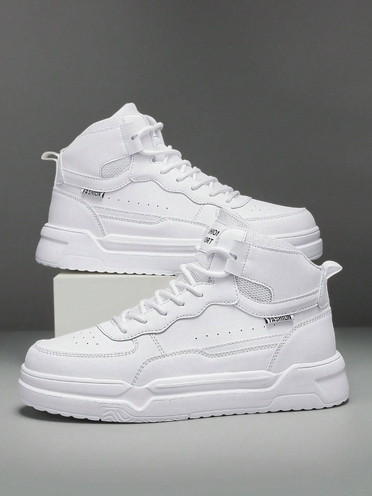 Men's And Women's White High Top Thick Sole Skate Shoes, Casual Sports Shoes, Convenient, All-match, Comfortable, Outdoor Couples' Shoes