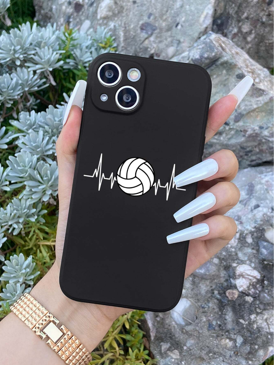 Apple 1pc Colorful Painting Volleyball & Ecg Pattern Printed Soft Phone Case Compatible With SamsungIphone