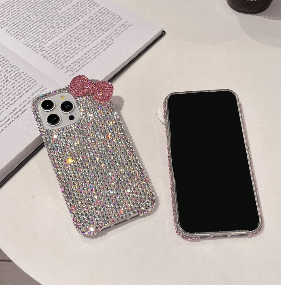 Silver New Luxury High-End Women's 3D Bowknot Rhinestone Phone Case